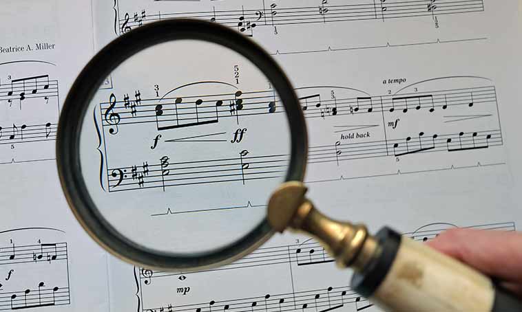 Magnifying glass on music